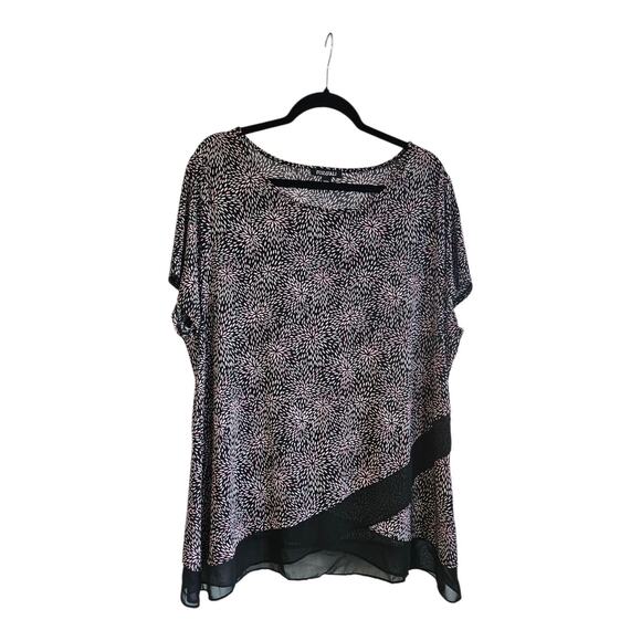 Roz & Ali Womens 2X Blouse Stretch Black Pink White S/S - Picture 1 of 8